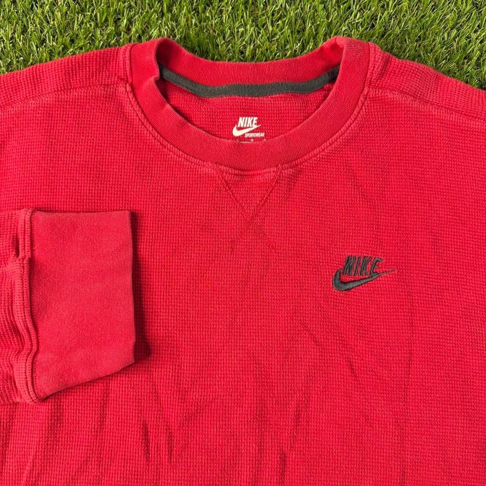 Nike Sportswear Red Waffle Knit Sweatshirt Large Swoosh Essential Y2K